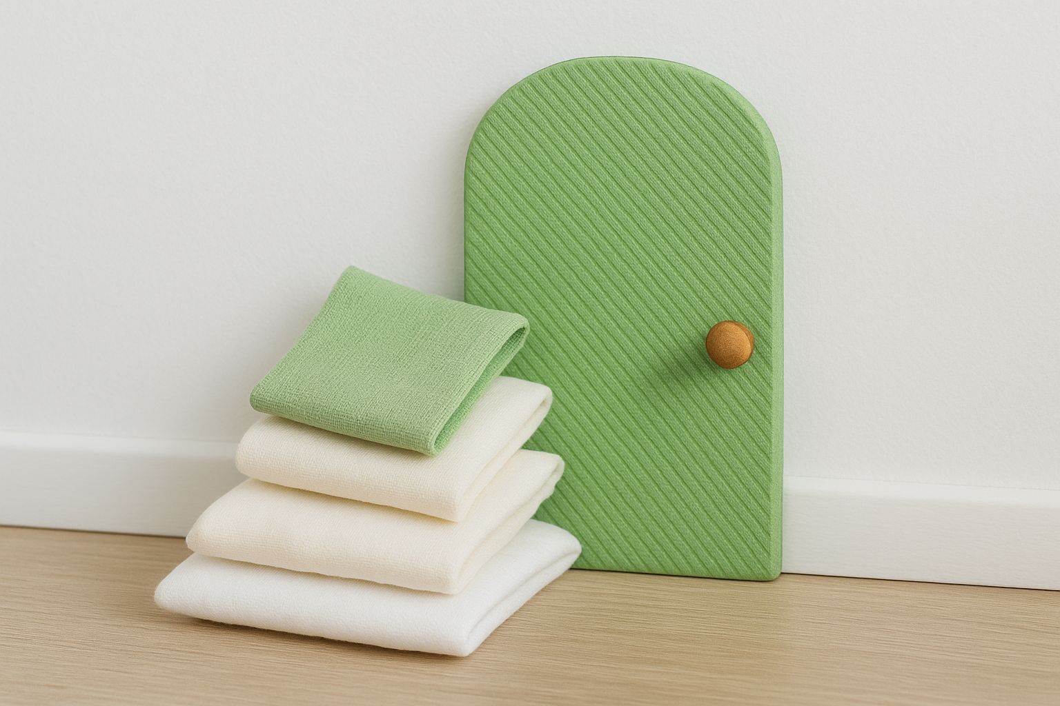 Nissedörr i miniatyr med mjuk lager textil dekoration.